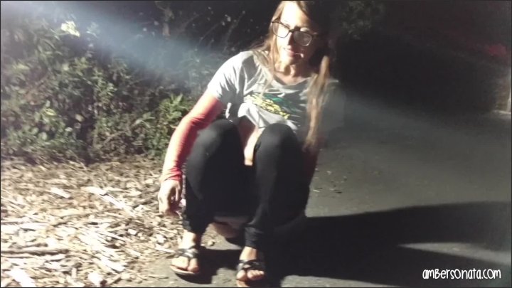 Amber Sonata Nightime Fingering On Public Park Pathway