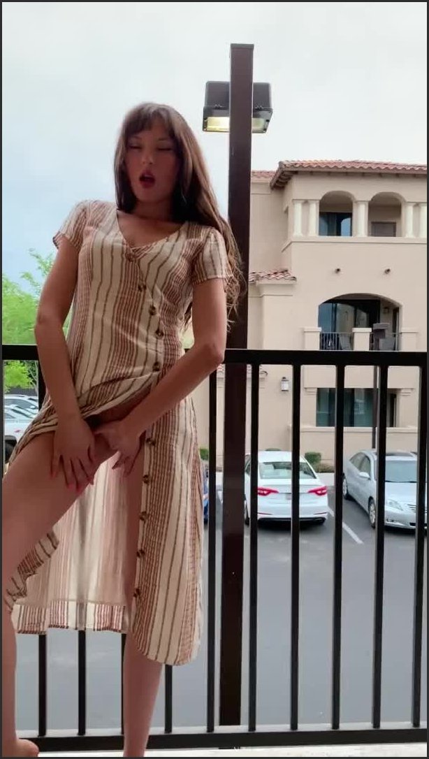 Stunning Tall Model Fingers Herself On Open Balcony For Neighbors To See